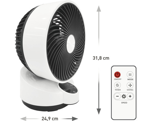Penguin tafelventilator, Ø 24,5 cm, 50 W, kunststof, wit/zwart, met timer, touchbediening en afstandsbediening