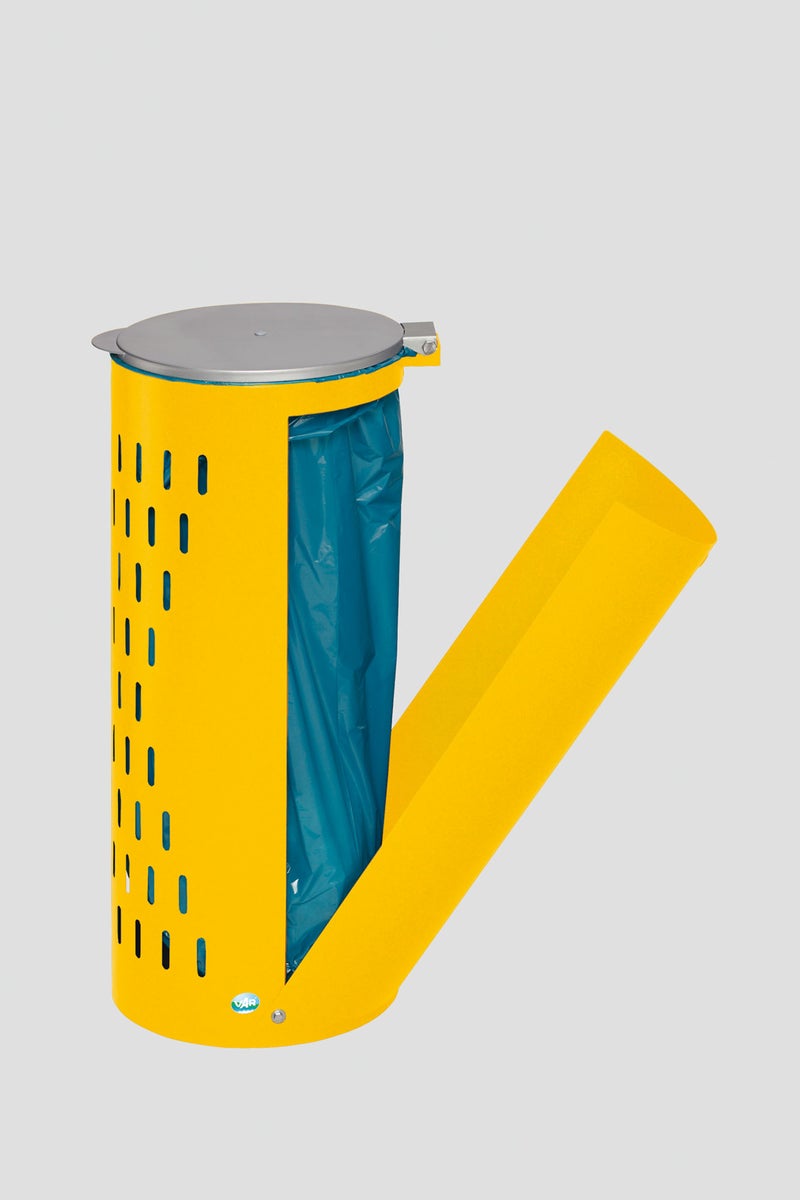 PROREGAL Compacte afvalbak, geperforeerd, met deksel, scharnierende deur, vulopening van 35 cm, hxbxd 85 x 44 x 44 cm, staal, geel