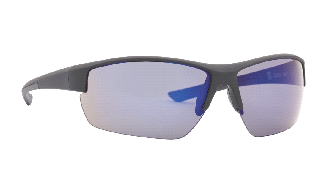 Solbrille mat sort med blå glas