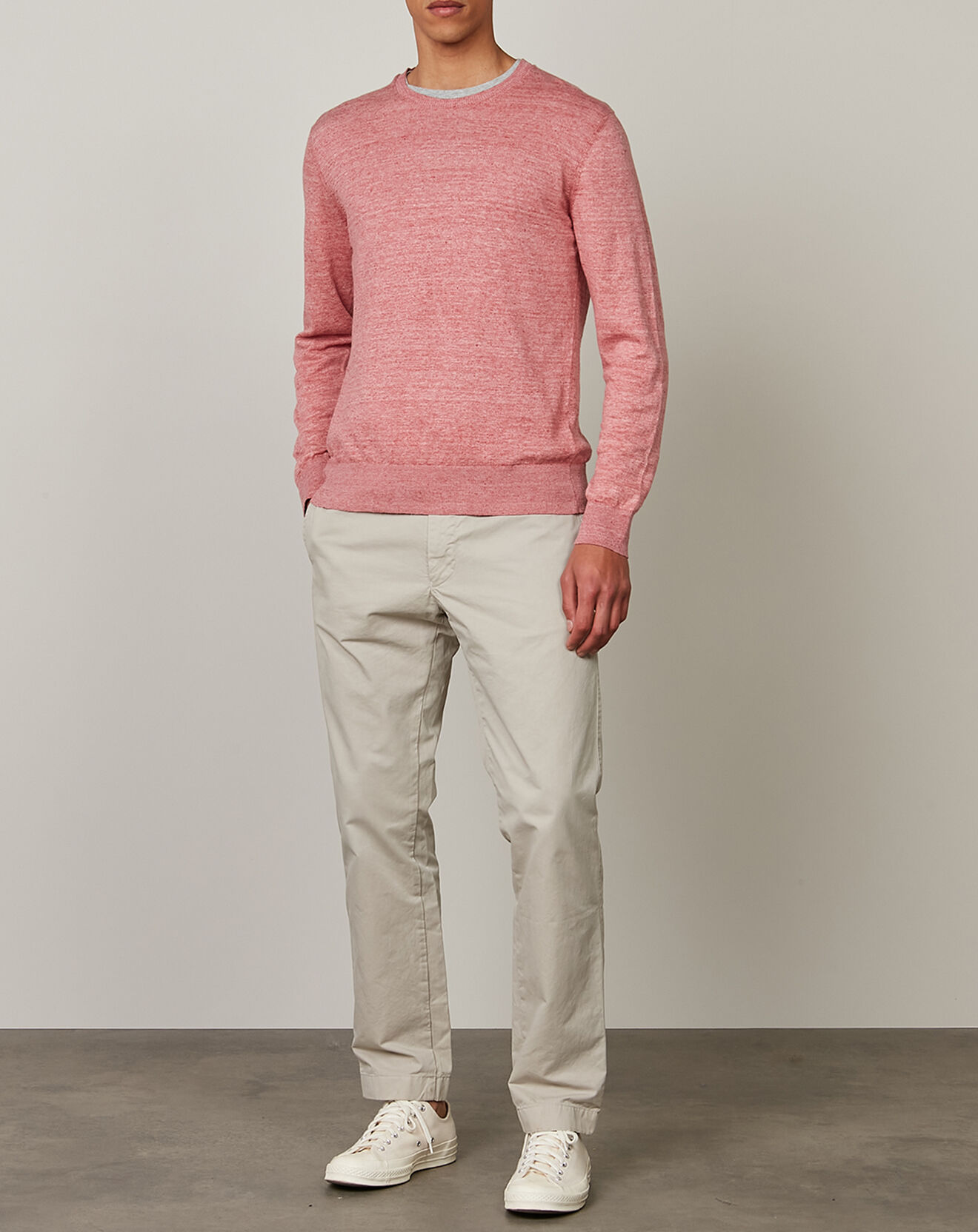 Hartford Pull en Lin & Coton Crew rouge rose