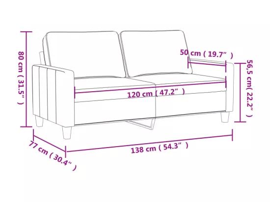 Canapé à 2 places Gris clair 120 cm Velours
