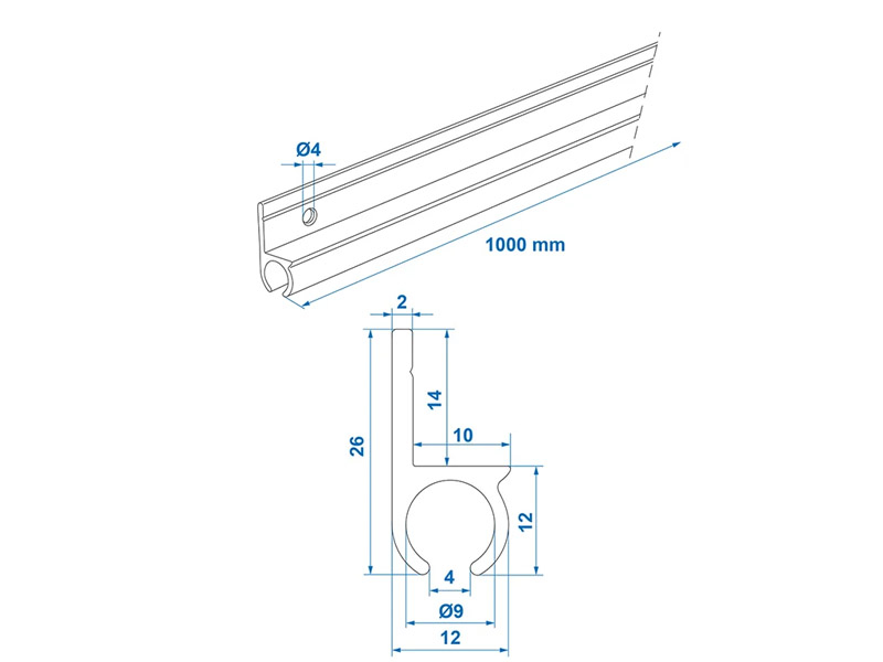 ProPlus 180° 100 cm aluminium tentrail
