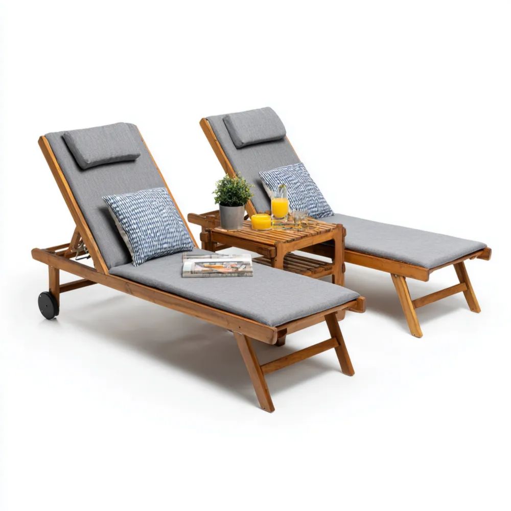 Gartenliege Set - Holz und Polyester 200x65x35 cm - Grau