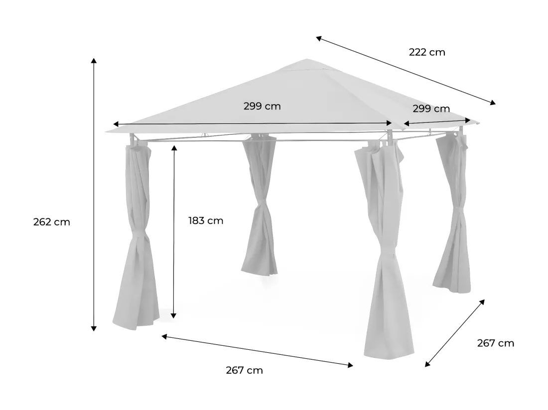 Tonnelle 3x3 m - Elusa - Toile beige - Pergola avec rideaux. tente de jardin. barnum. chapiteau. réception