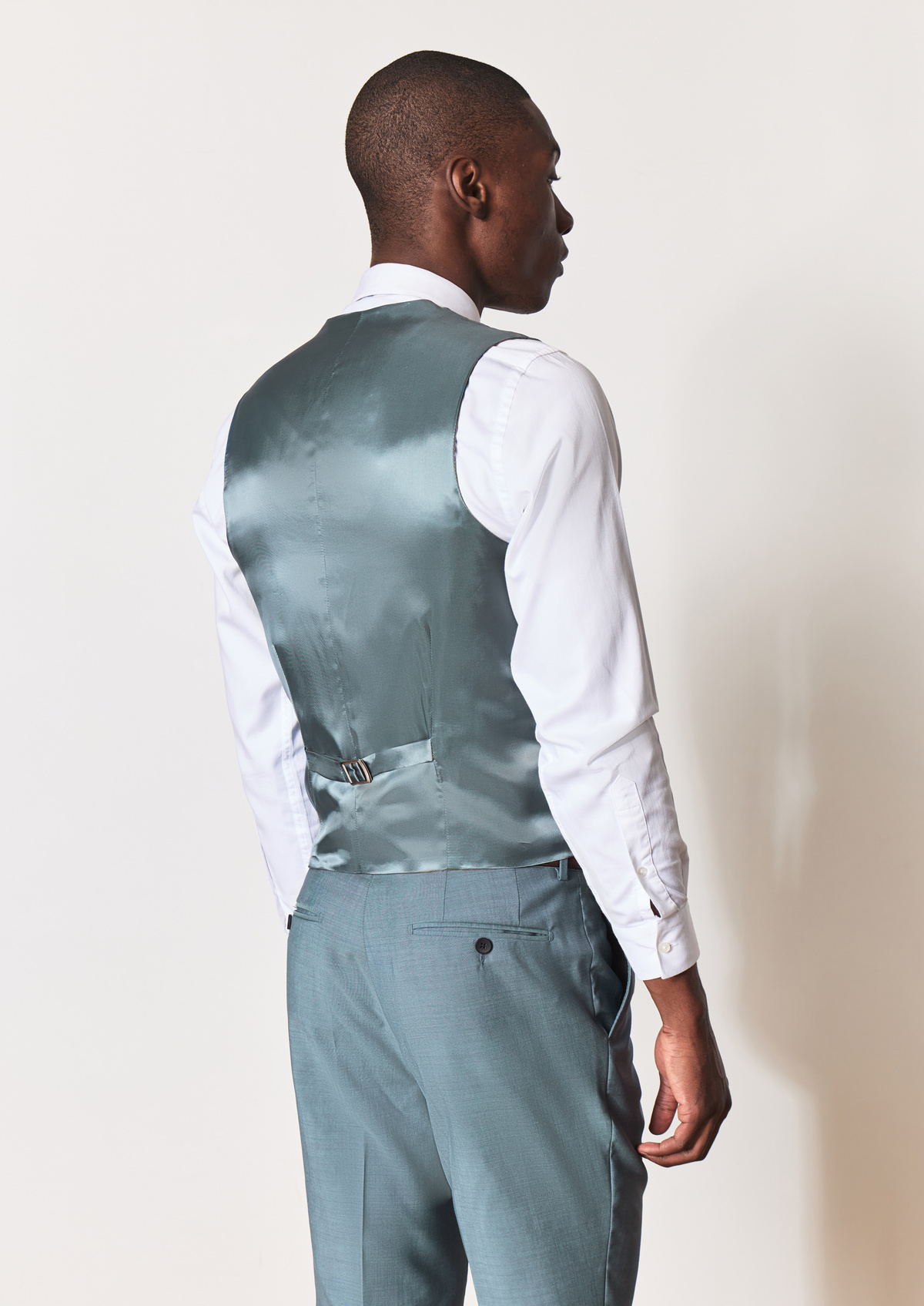 Gilet de costume en laine unie bleu céruléen