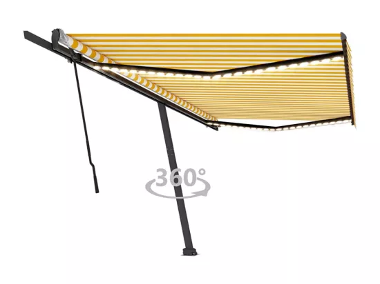 Auvent manuel rétractable avec LED 500x350 cm Jaune et blanc
