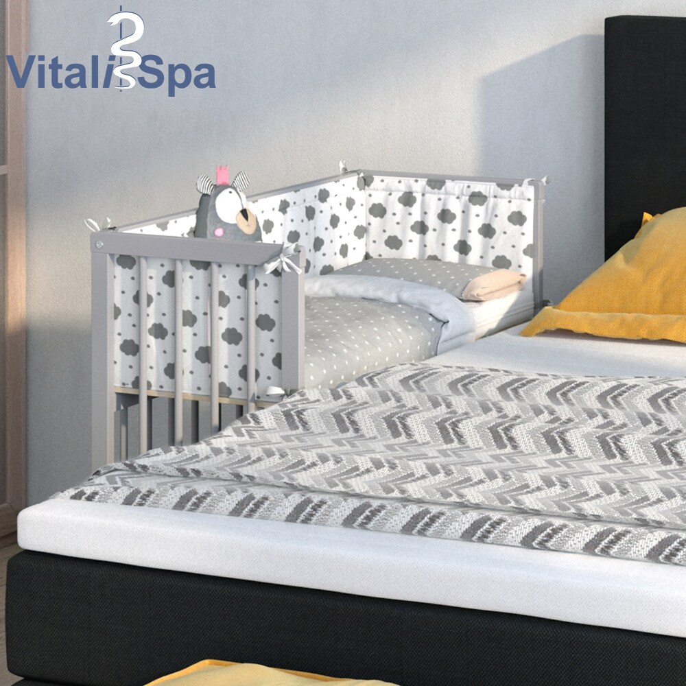 VITALISPA Beistellbett SOPHIE Grau Babybett Stillbett Stubenbett Nestchen Boxspringbett