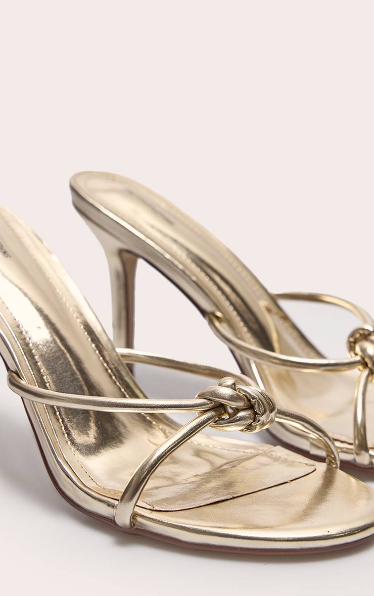 Doré Sandales Mules À Talons Mi-hauts En SYNTHÉTIQUE Métallisé Avec Nœud