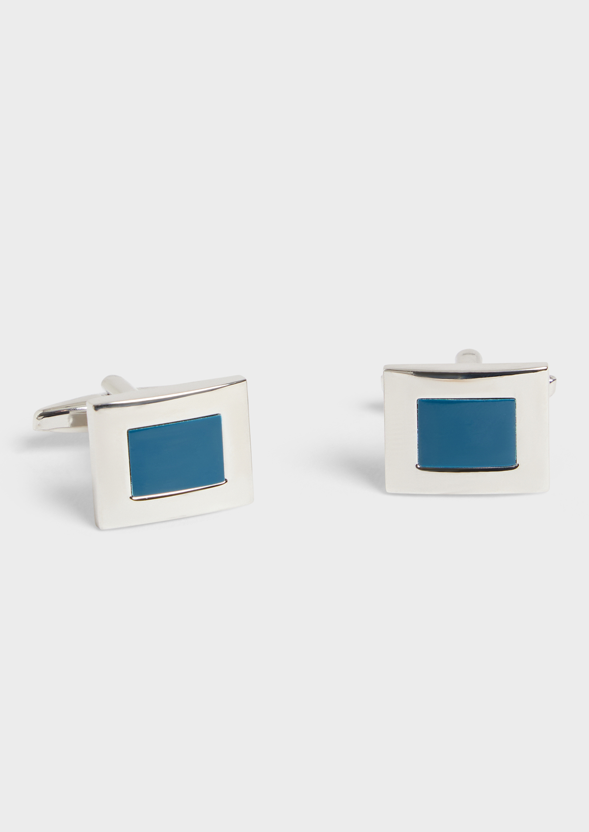 Boutons de manchettes rectangles argent avec pierres bleu paon