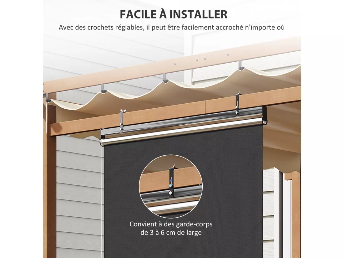 Store extérieur vertical store manuel rétractable dim. 124L x 5l x 222H cm installation sans perçage alu. acier polyester gris