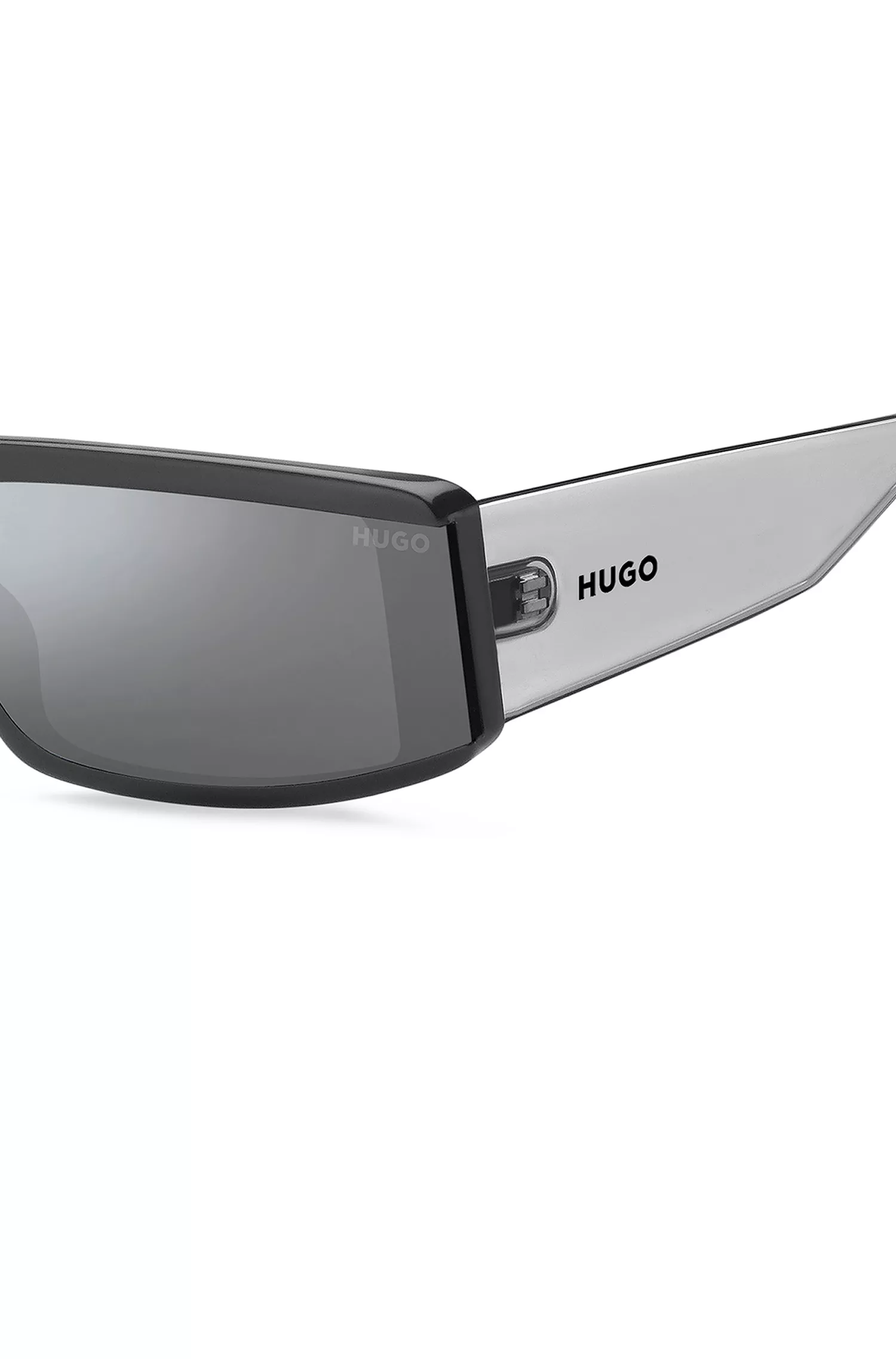 Óculos de sol HUGO estilo máscara em acetato vermelho-cinza com logotipo na haste