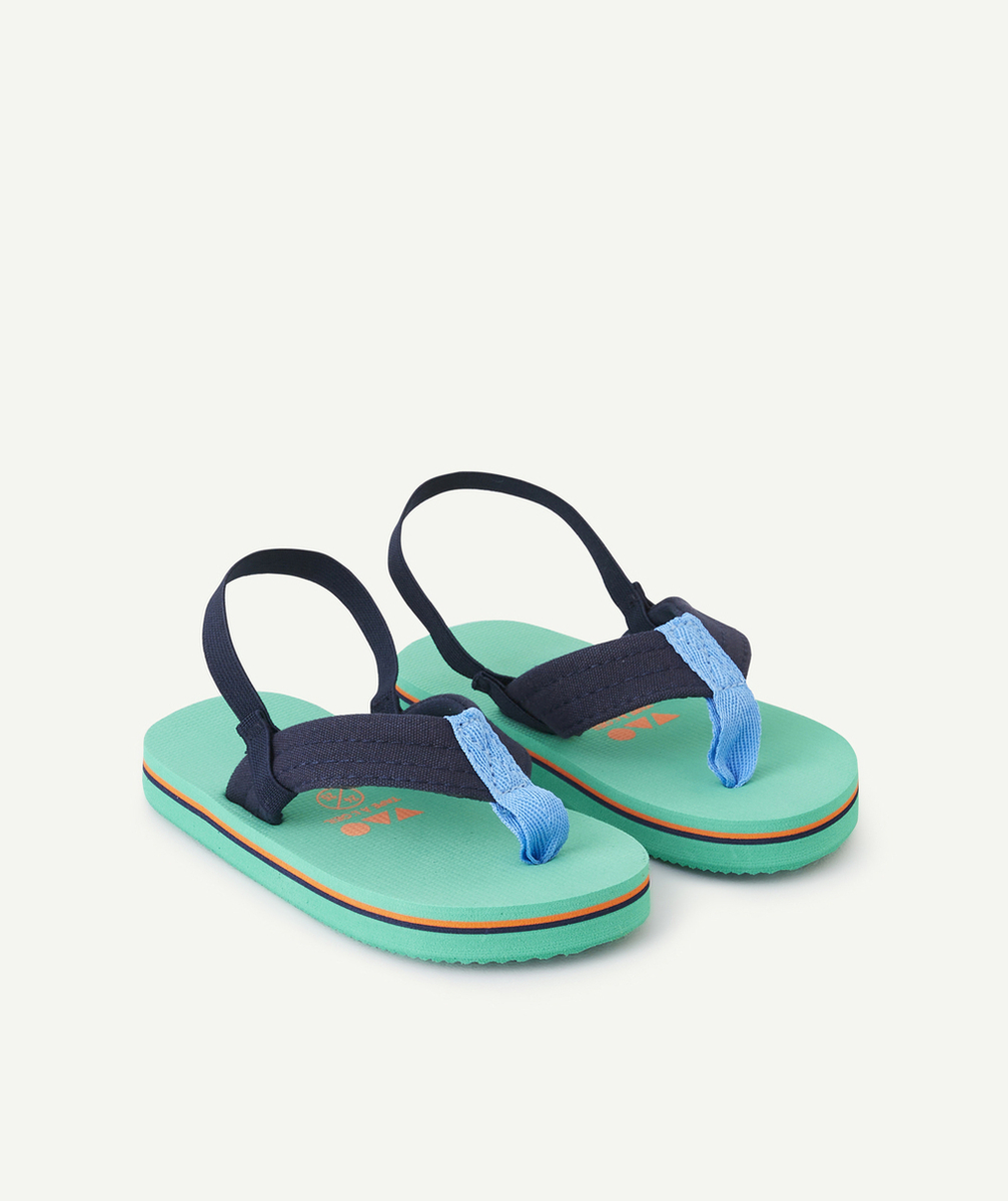 tong garçon bleu et vertes avec entre doigt en coton