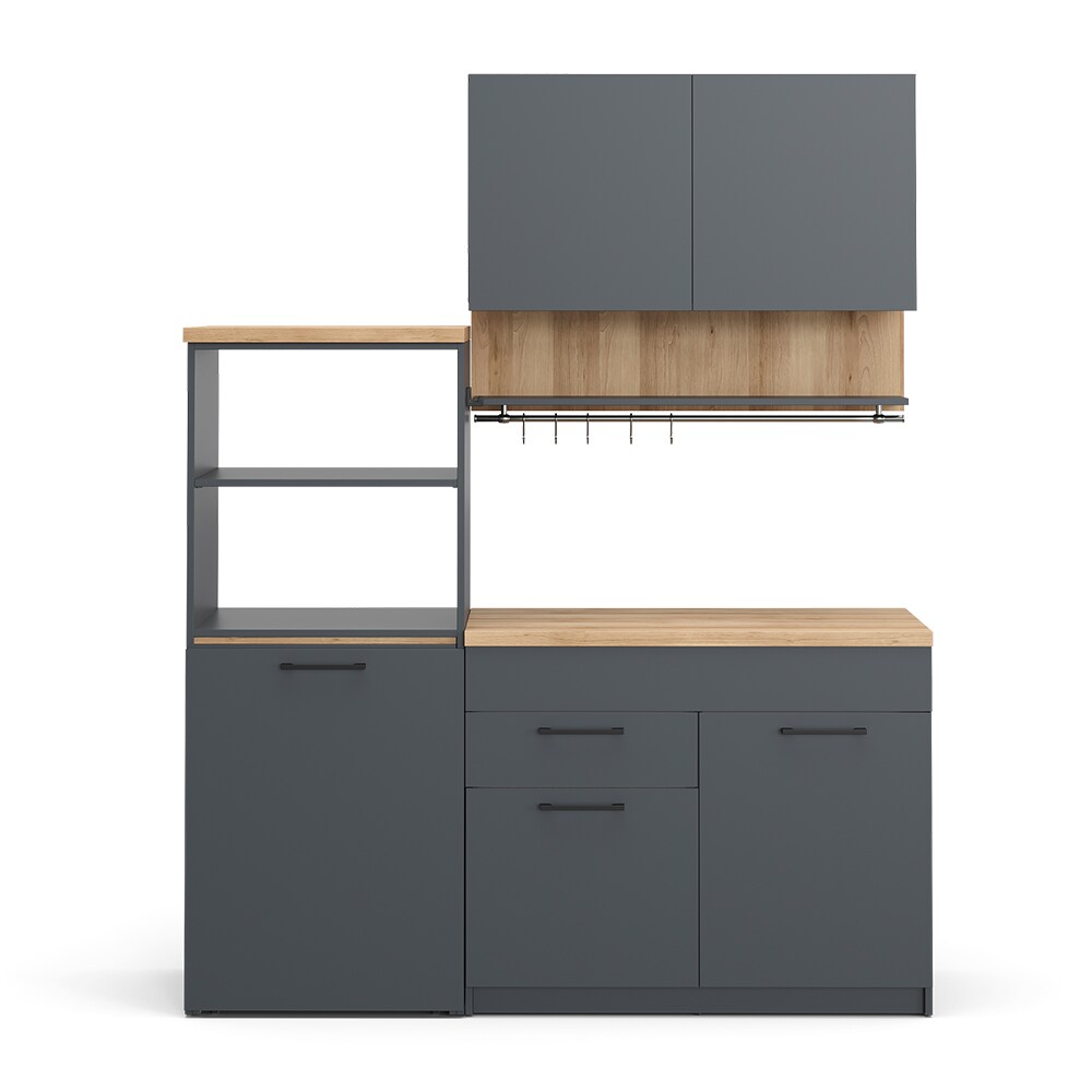 Vicco Singleküche Küchenzeile Egbert Anthrazit Eiche 160 cm modern ausziehbarer Tisch