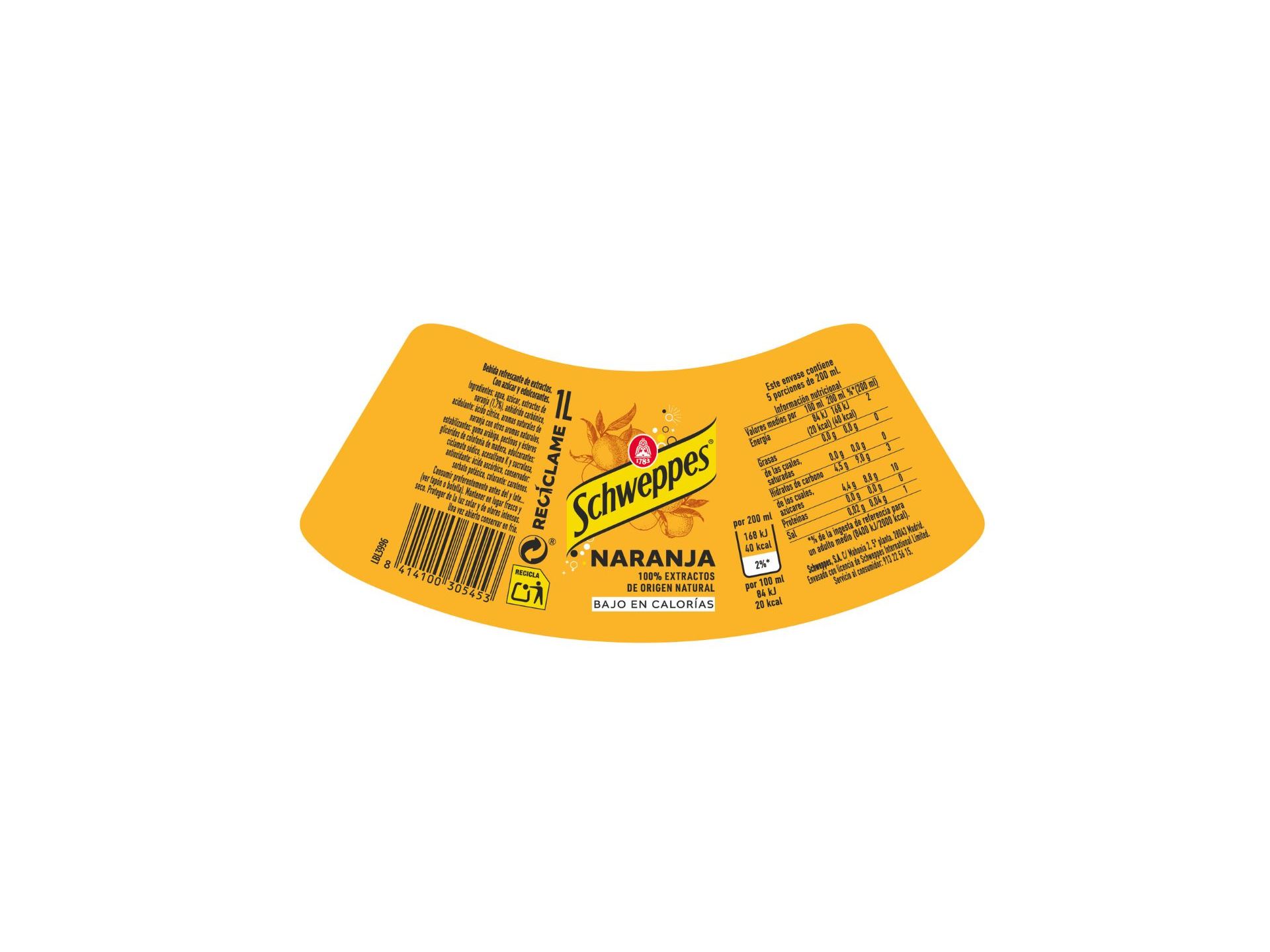 REFRIGERANTE COM GÁS SCHWEPPES LARANJA 1L