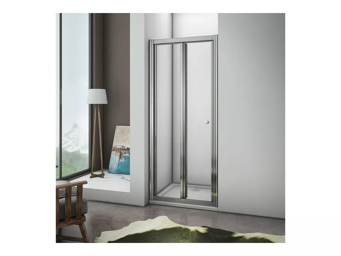Porte de douche 90x185cm, porte de douche pliante en verre securit clair installation en niche
