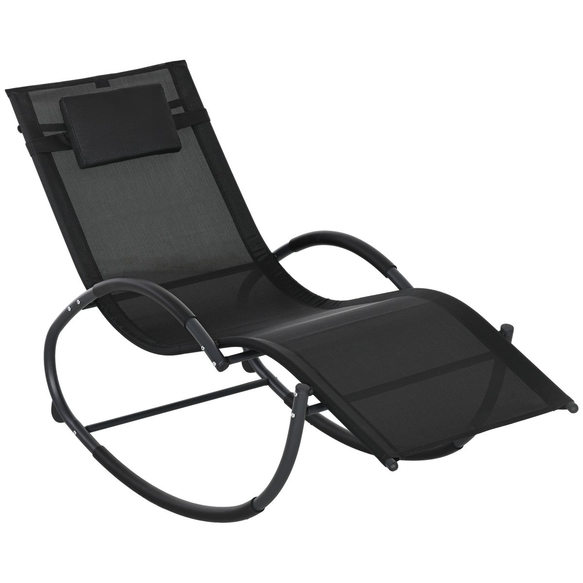 Outsunny schommelstoel, tuinligstoel met hoofdsteun, 155 x 61 x 88 cm, Texteline, Zwart