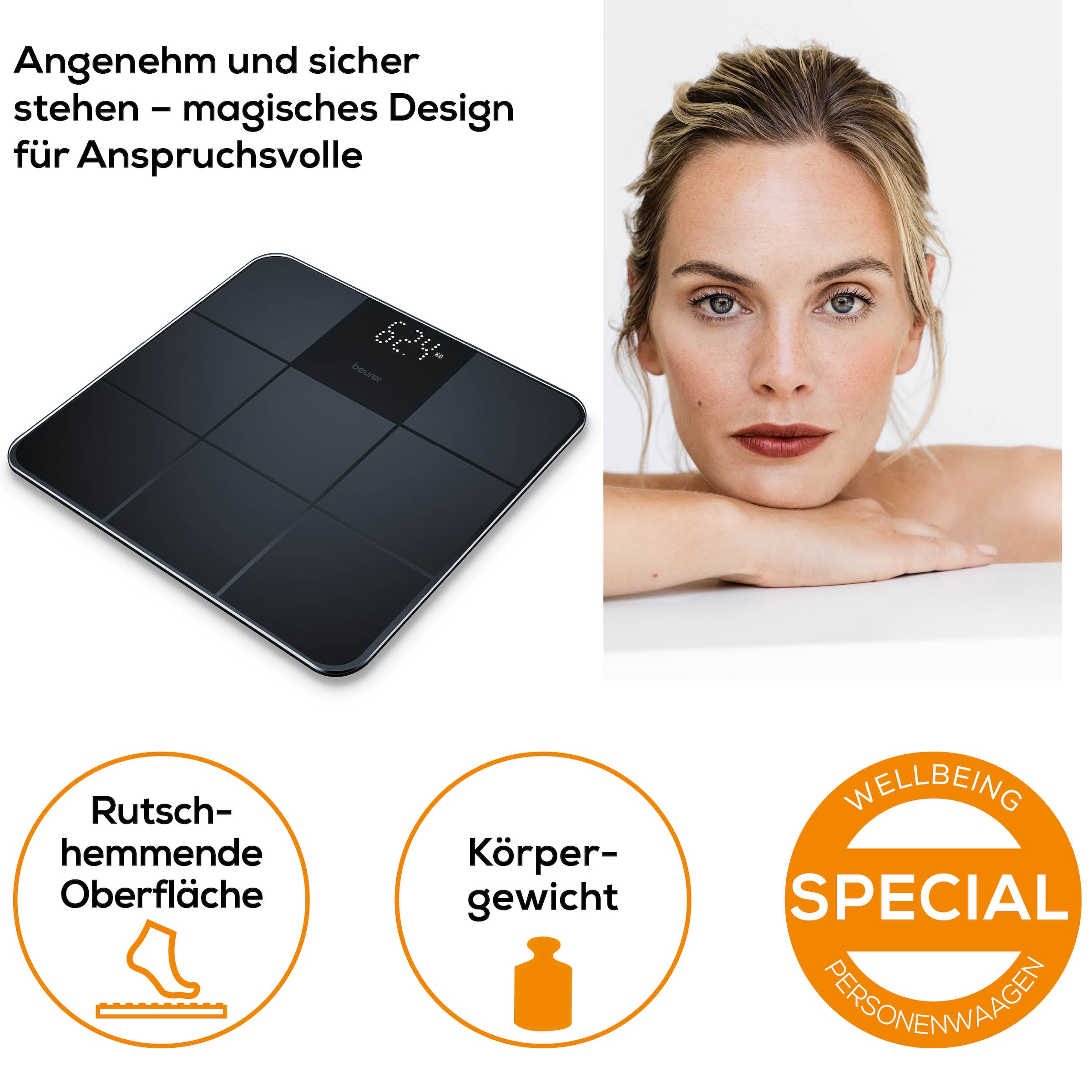 BEURER Personenwaage »GS 235 Glaswaage mit Magic-LED Display - erscheint nur bei Messung« Elegante Oberfläche mit matter Fliesenstruktur, Tragkraft bis 180 kg