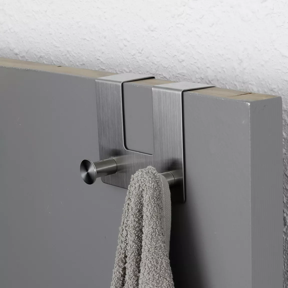 Patère pour porte acier inoxydable 2 crochets (H10 cm) Chrome