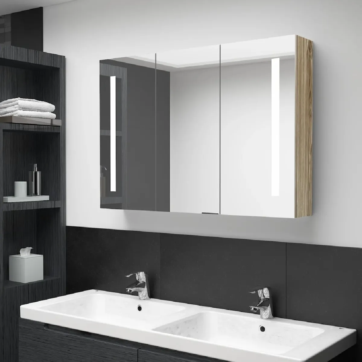 vidaXL Armoire à miroir LED - Chêne