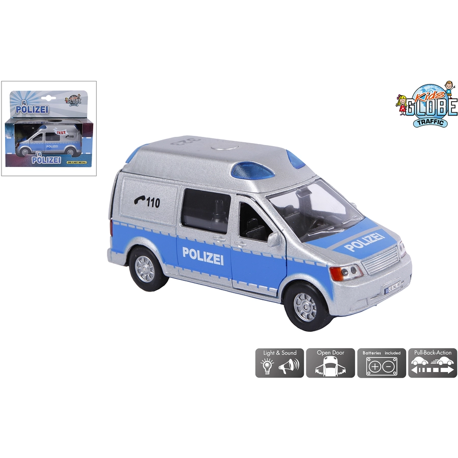 Kids Globe Farming Polizeiauto Die Cast mit Licht & Sound Blau, Silber Blau