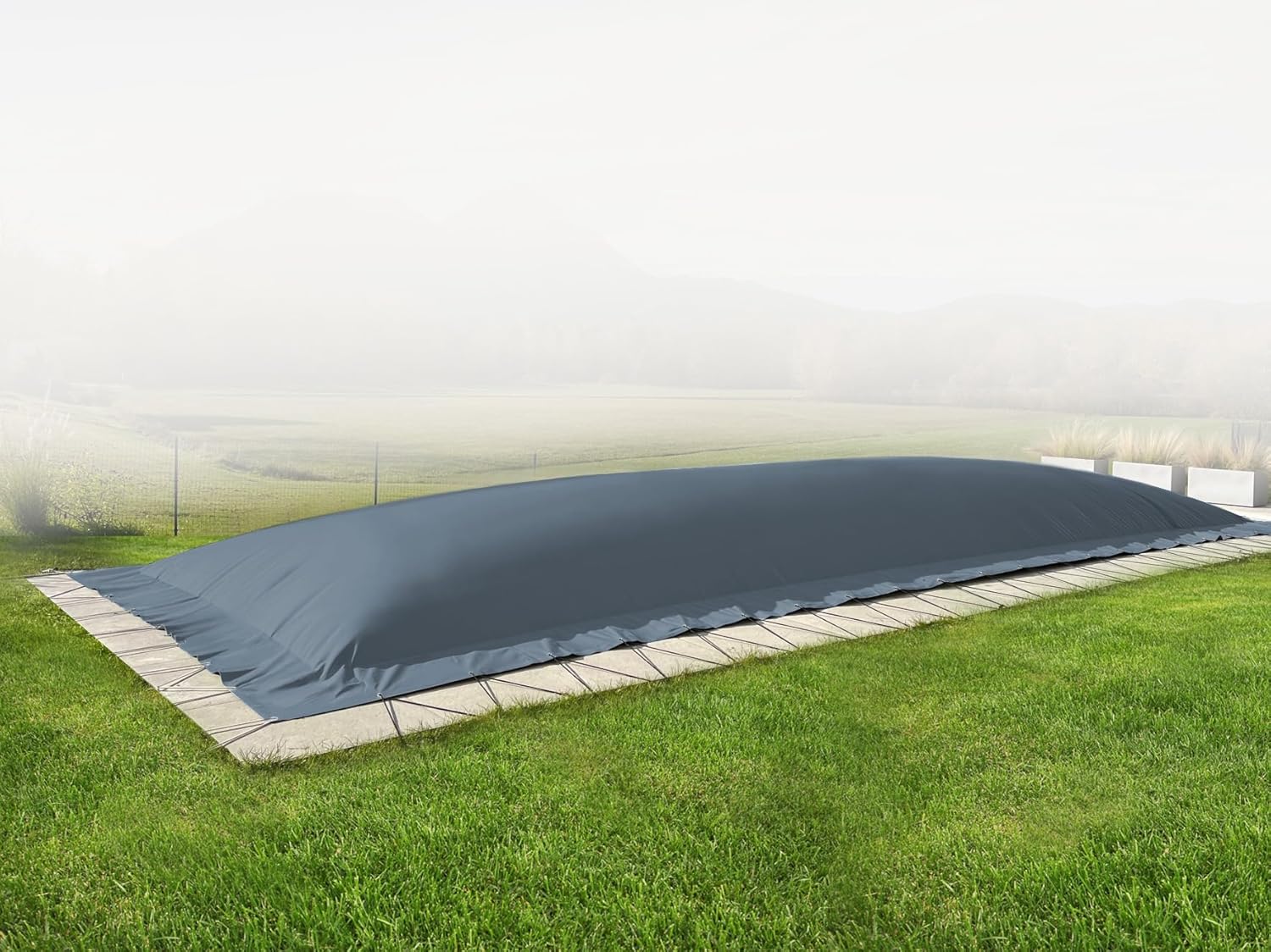 AirDeluxe Rechteckige aufblasbare Poolplane Schwimmbad Abdeckung aus LKW Plane, Winter Poolabdeckung (5m x 3m, Anthrazit)