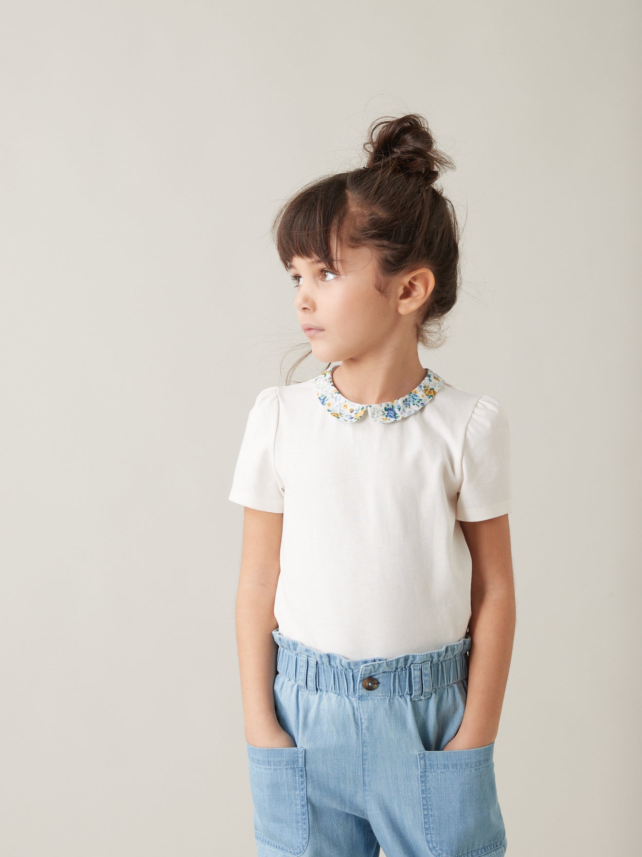 T-shirt Fille col en tissu Liberty - Coton bio