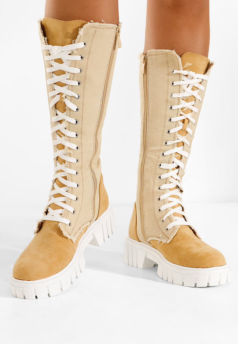 Bottes hautes à lacets beige Fomitena