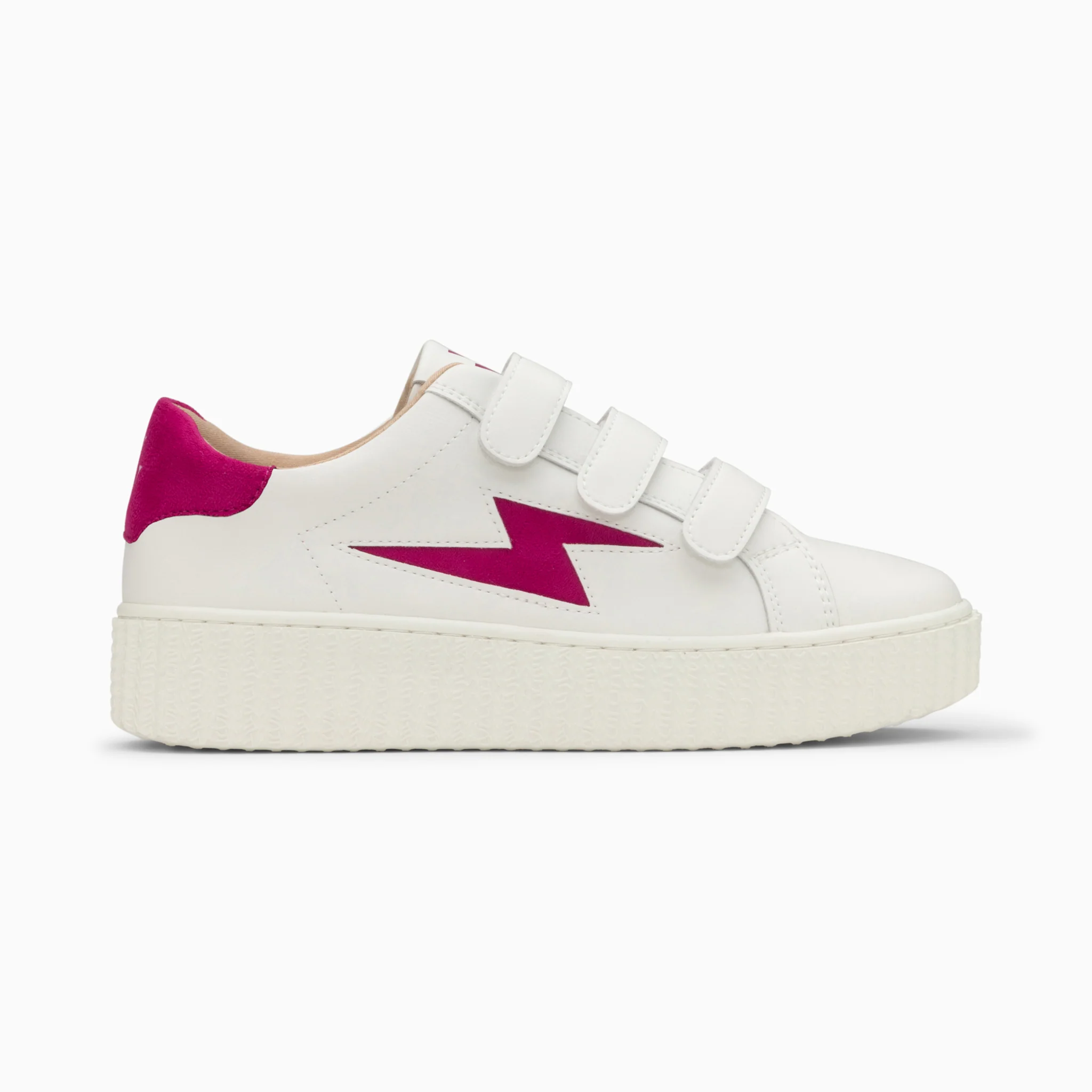Sneakers-Baskets éclair Vicky blanc et fuchsia à scratchs