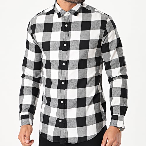 Chemise Manches Longues Gingham Carreaux Blanc Noir