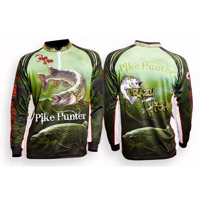 Tee Shirt Manches Longues Enfant Crazy Fish Brochet Camo Respirant Protection Uv - Camo