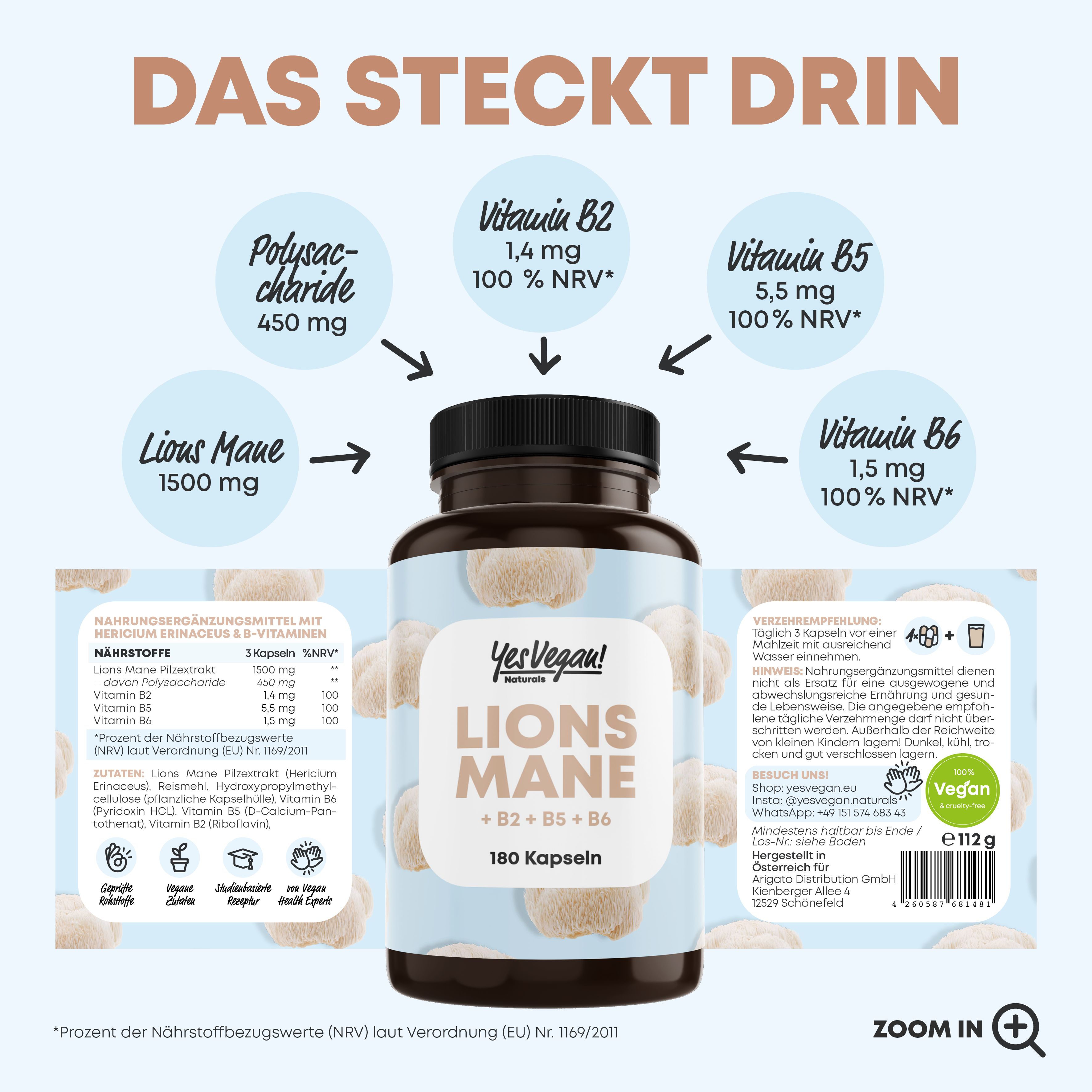 Lions Mane - 1950mg je Tagesdosis - Extrakt (entspricht 19.500mg Hericium Erinaceus) PREMIUM