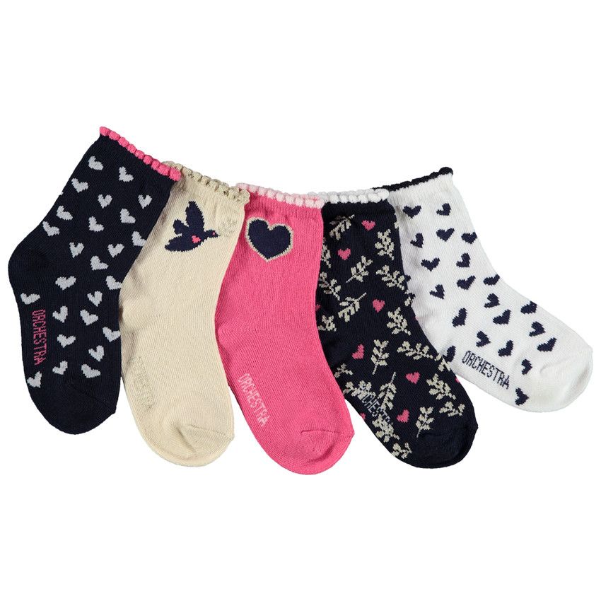 Lot de 5 paires de chaussettes imprimé coeurs pour bébé fille - Bleu marine