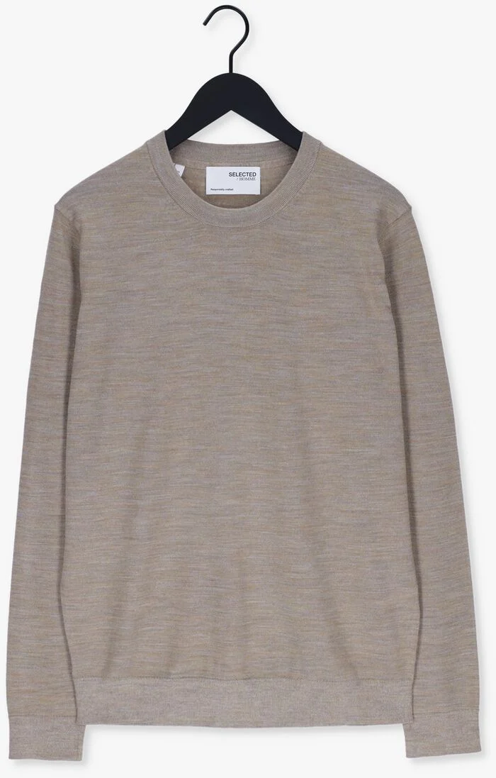 SELECTED HOMME beige selected homme trui slhtown merino coolmax knit crew
