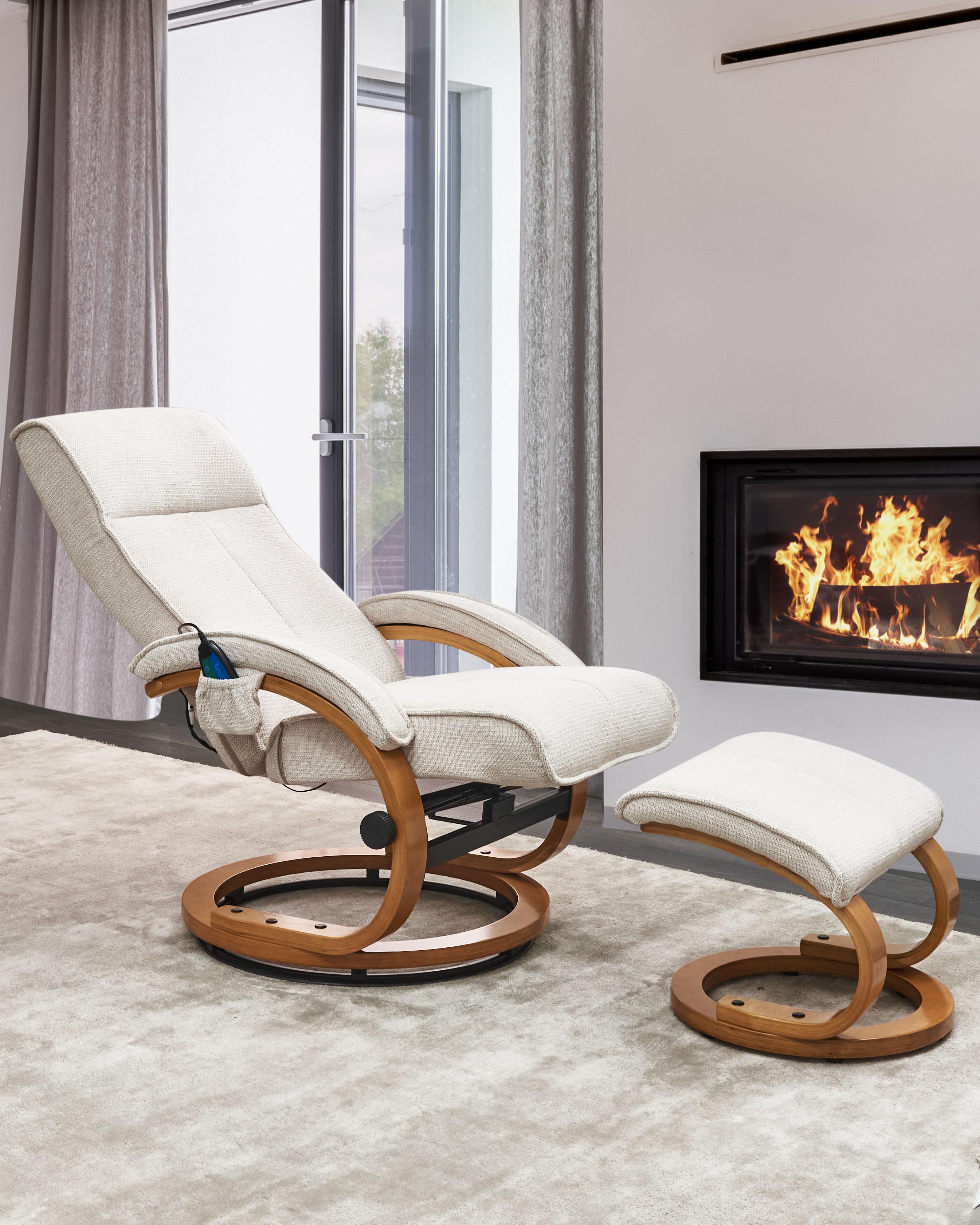 Massagestoel HERO met voetenbank Stof Lichtbeige