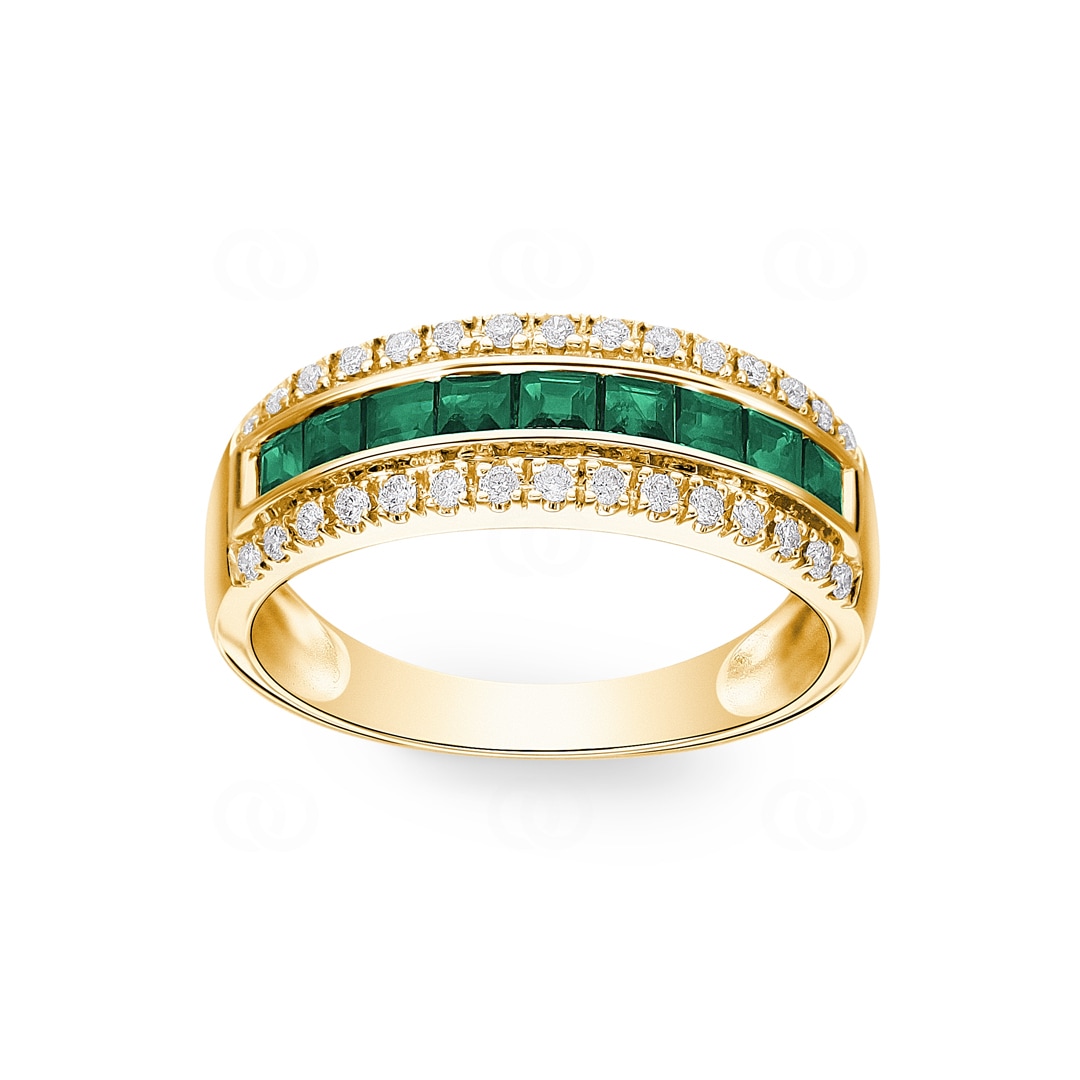 Smaragdring 750/18 K Gelbgold mit Diamanten 0.20 ct H/si