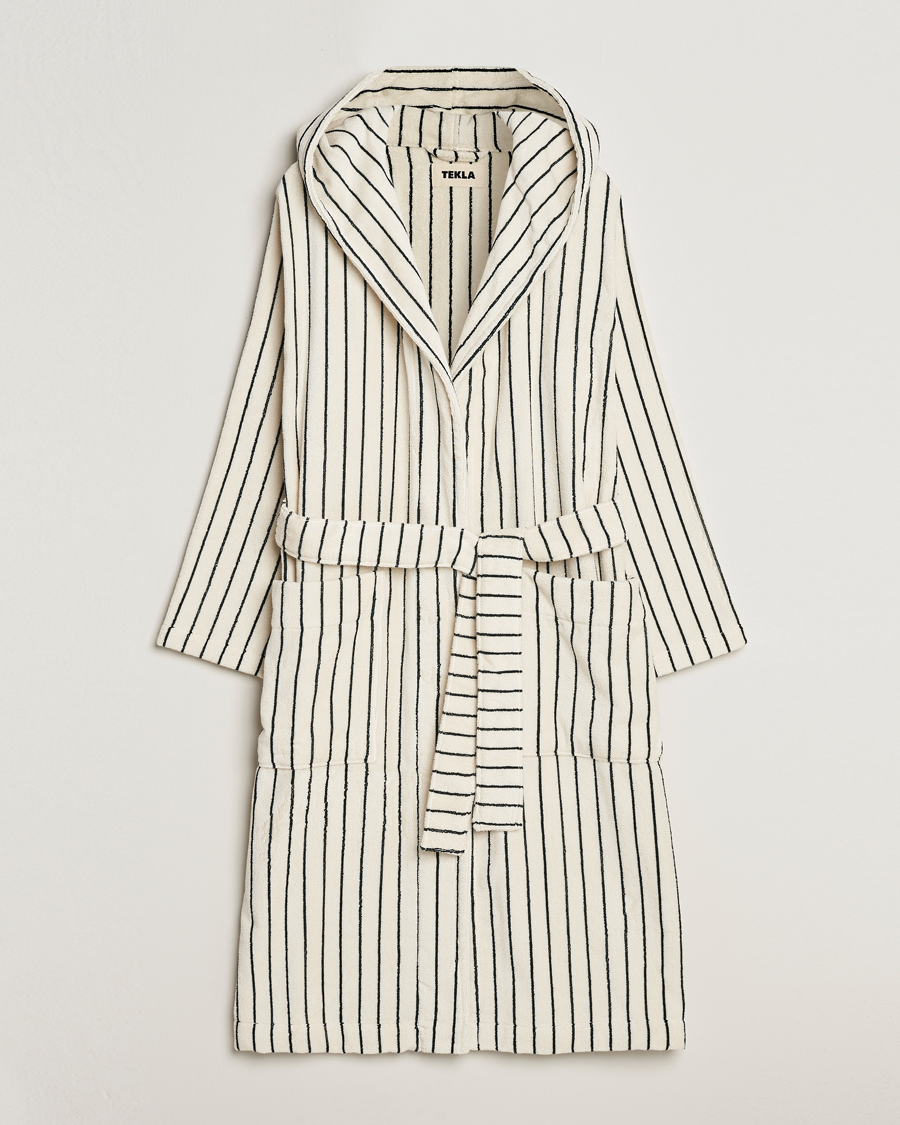 Tekla Organic Terry Hooded Bathrobe Racing Green Stripes