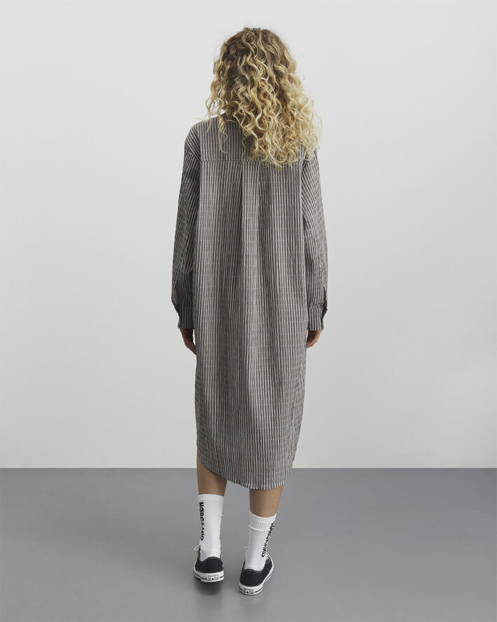 Mads Nørgaard - Copenhagen Crinckle Pop Rosaly Dress Grå og hvid med striber