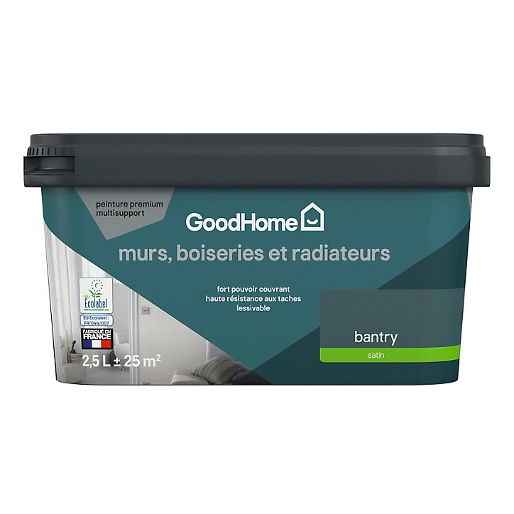 Peinture intérieure couleur murs, boiseries et radiateurs GoodHome satin bantry vert 2.5L