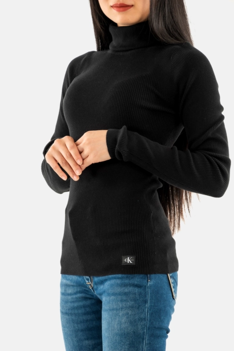 Pull hiver calvin klein jeans woven label roll nec beh black