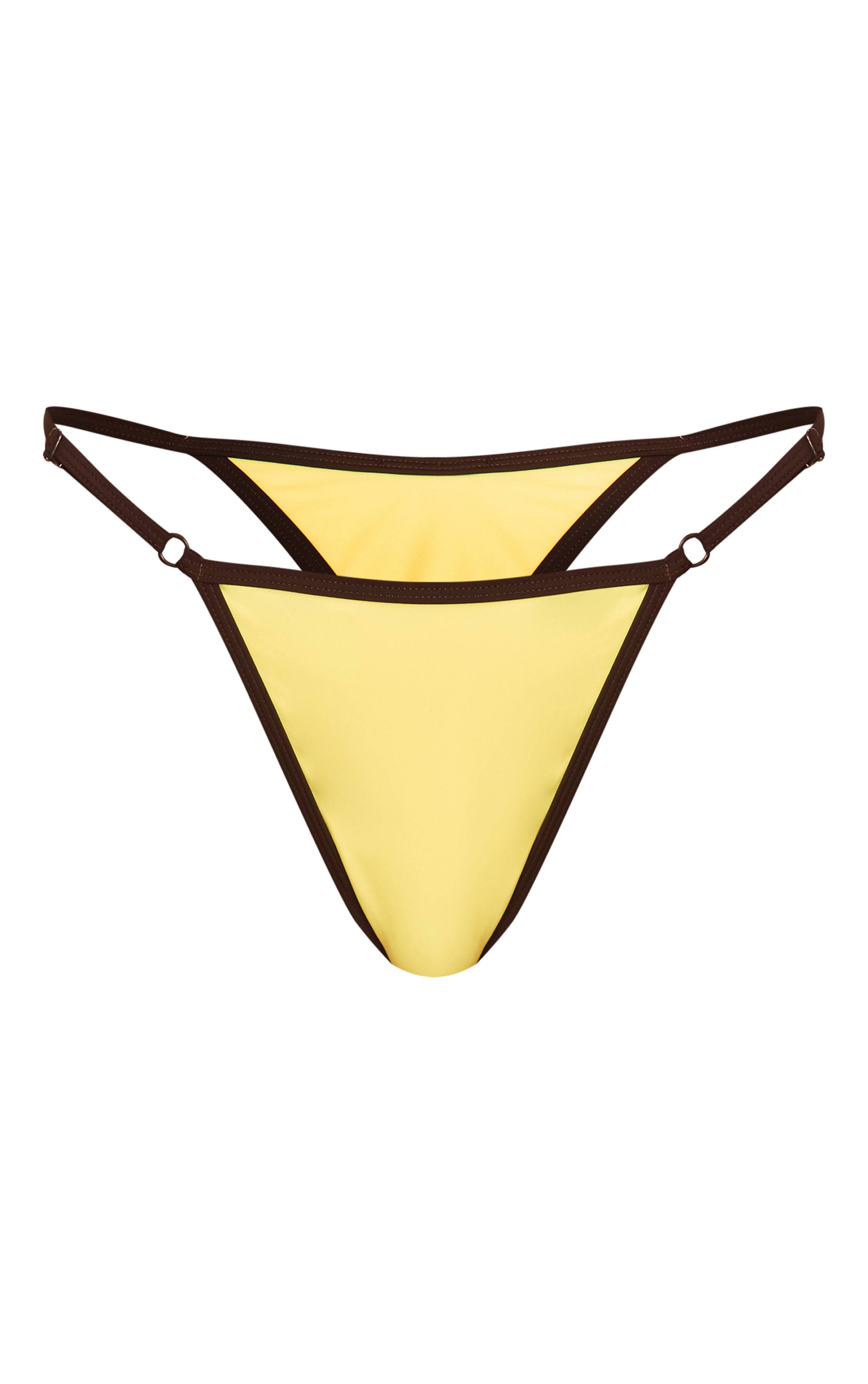 Jaune Bas De Bikini Tanga À Liens Imprimé Léopard Avec Bordure Contrastante