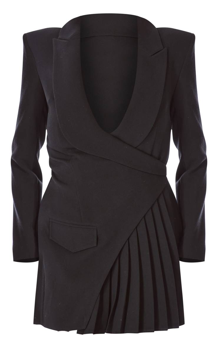 Noir Robe Blazer Asymétrique Plissée Plt Label