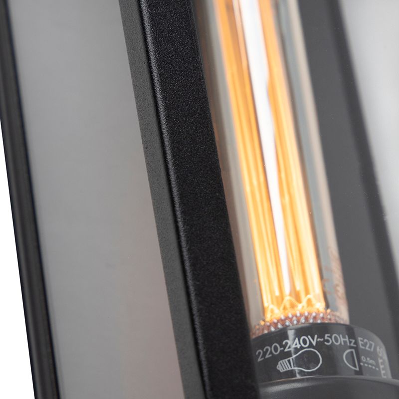 Moderne rechthoekige buiten wandlamp zwart met glas - Rotterdam Long