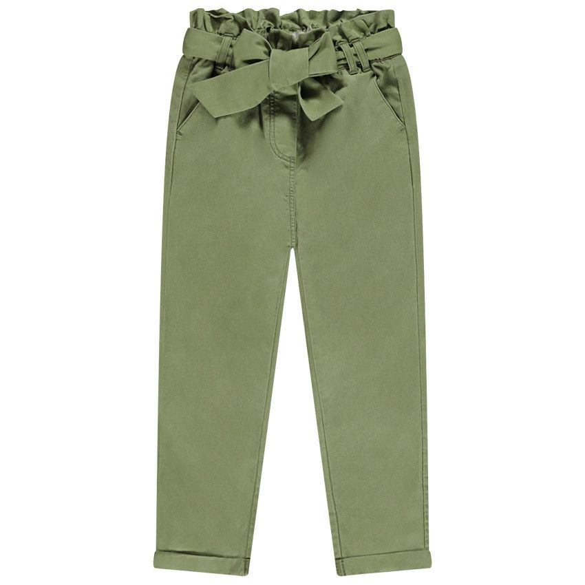 Pantalon paperbag avec ceinture à nouer pour fille - Vert