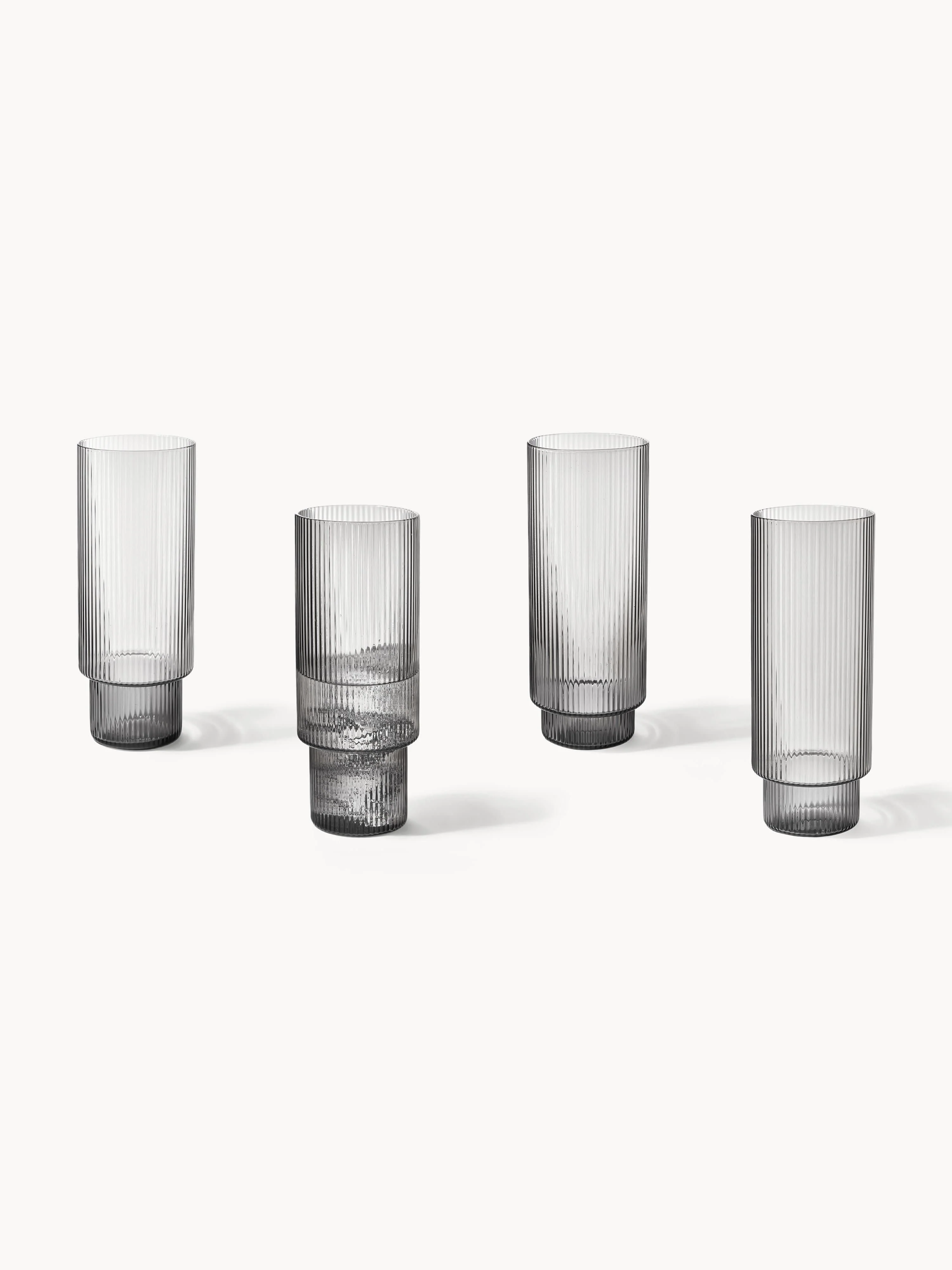 Mondgeblazen longdrinkglazen Ripple met groefreliëf, 4-delig