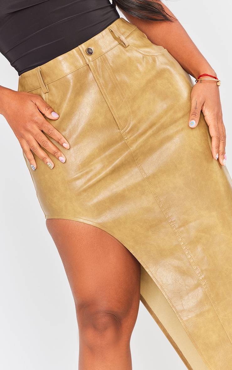 Kaki Jupe Midaxi Asymétrique En Synthétiquecuir Effet Délavé Shape