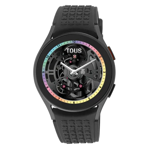 Relógio inteligente Samsung Galaxy Watch 5 X TOUS em alumínio IP cinza com pulseira de silicone cinza.