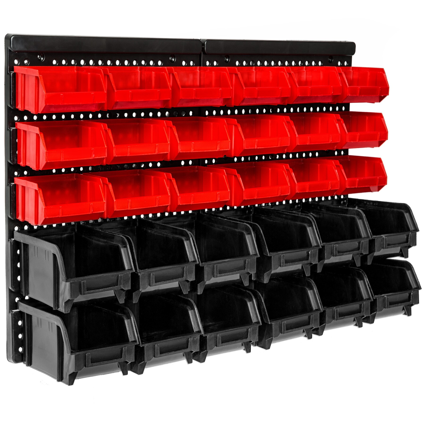 tectake® Wandregal Stapelboxen, 31-teilig, komfortable Eingriffsöffnung, stabile Wandplatte, 64 x 38 x 17,5 cm