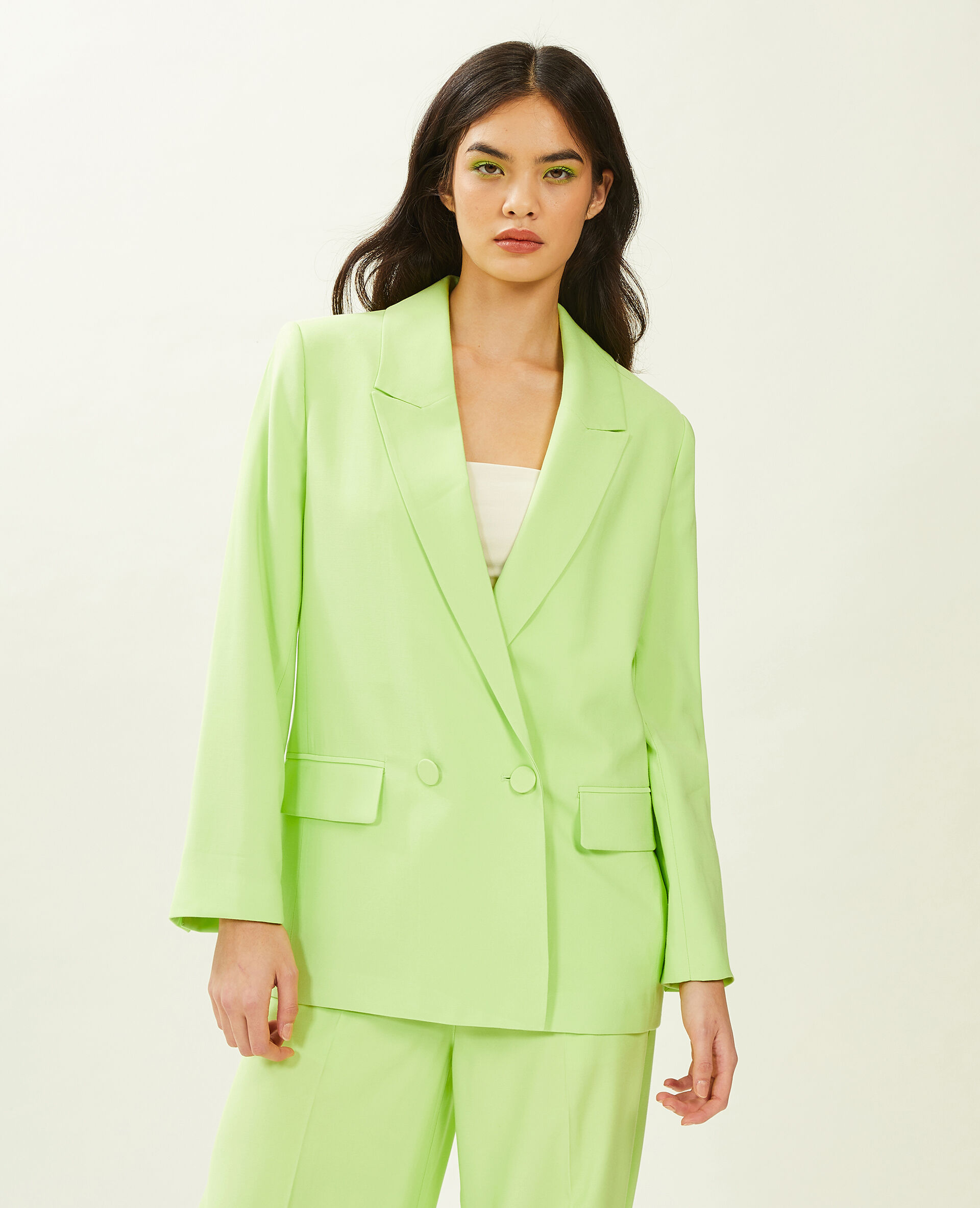 Veste blazer oversize en toile fluide - Vert anis