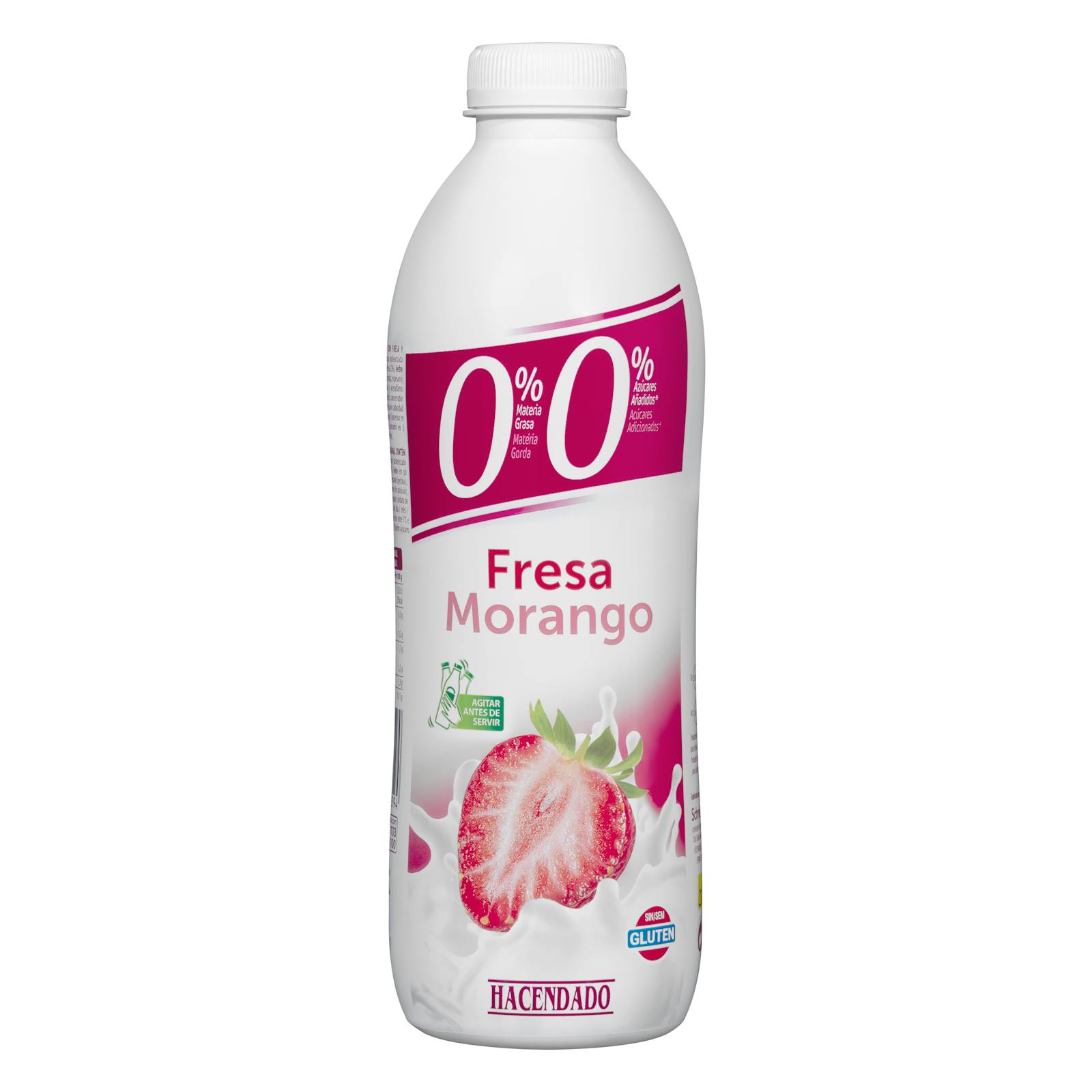 Yaourt liquide écrémé à la fraise Hacendado 0% mg 0% sans sucres ajoutés