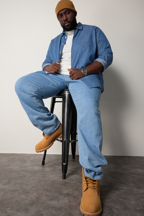 STHUGE Jeans-Hemd, Langarm, Alloverprint, Modern Fit, Kentkragen, bis 8 XL